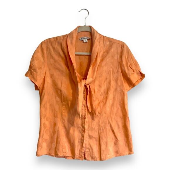 Pendleton Salmon Pink Shimmering Spotted Silk Puff Sleeve Summer Blouse Size 8 - Picture 1 of 13